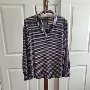 NWT Adrianna Papell Steel Gray And Pink  Geometric Blouse